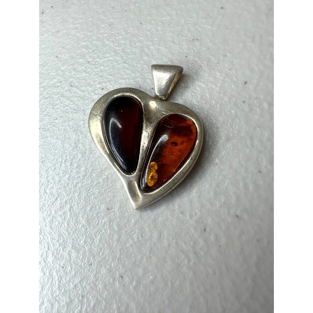 Vintage Sterling Silver Baltic Amber Modernist Pendant 925 Signed V8 PL Poland